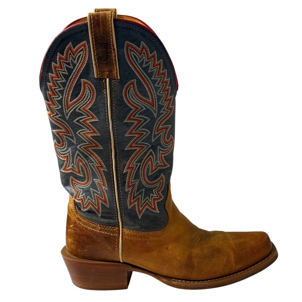 Justin Show Off FN7251 Cowboy Boots Brown Blue Leather Men's 8.5 D Frontier Col